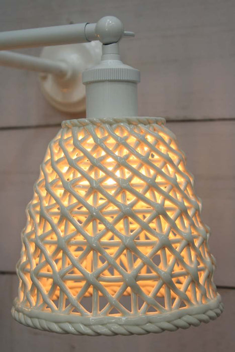 Close-up of detailing on tall Milan ceramic shade. 
