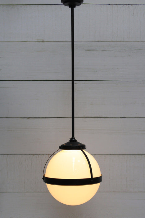Huxley pendant with medium opal shade and black fixture