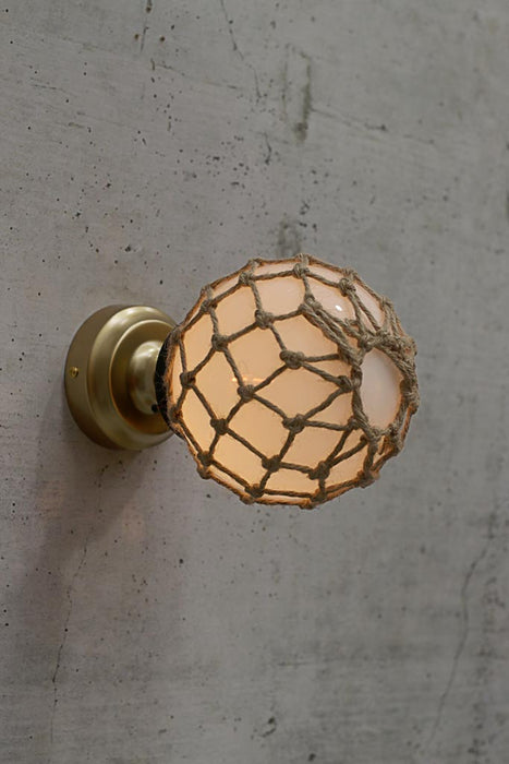 Small opal glass ball wall light with rope cover