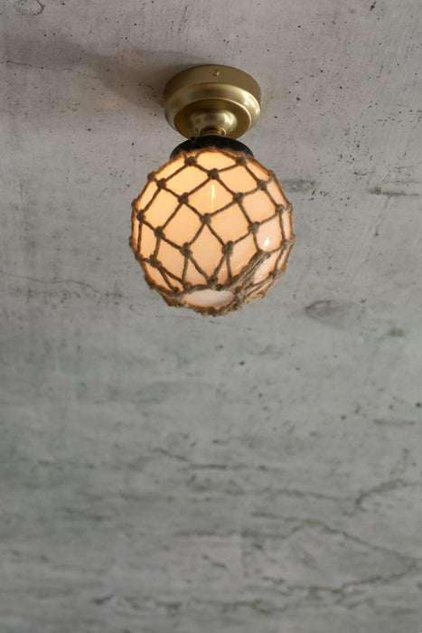 Small opal ball ceiling light with rope cover