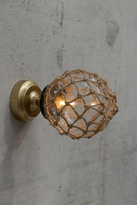 Small clear glass ball wall light with rope cover