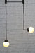 Junction light with A configuration and two opal glass ball shades
