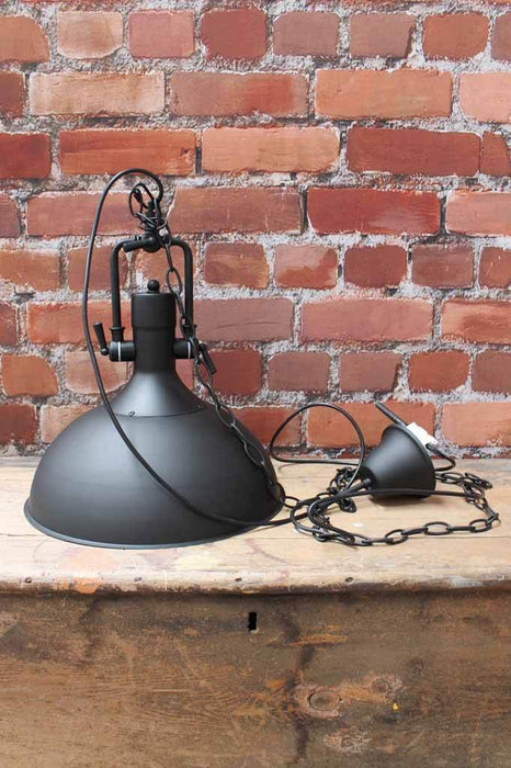 Industrial dome pendant light with suspension chain and ceiling rose