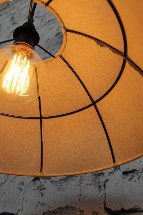 Industrial farmhouse pendant light shade. linen fabric shade and black or white braided textile cloth cord