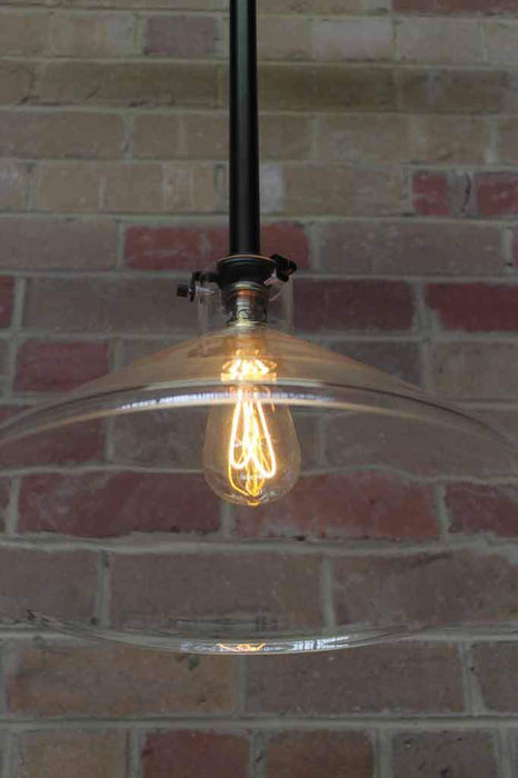 Industrial lab funnel rod pendant light with led teardrop bulb