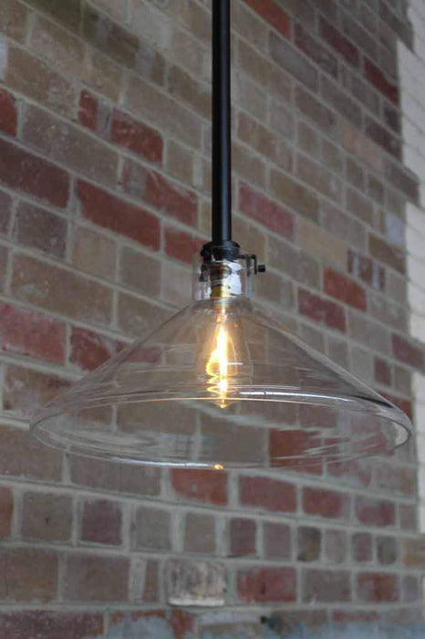 Industrial lab funnel rod pendant light with matt black poles