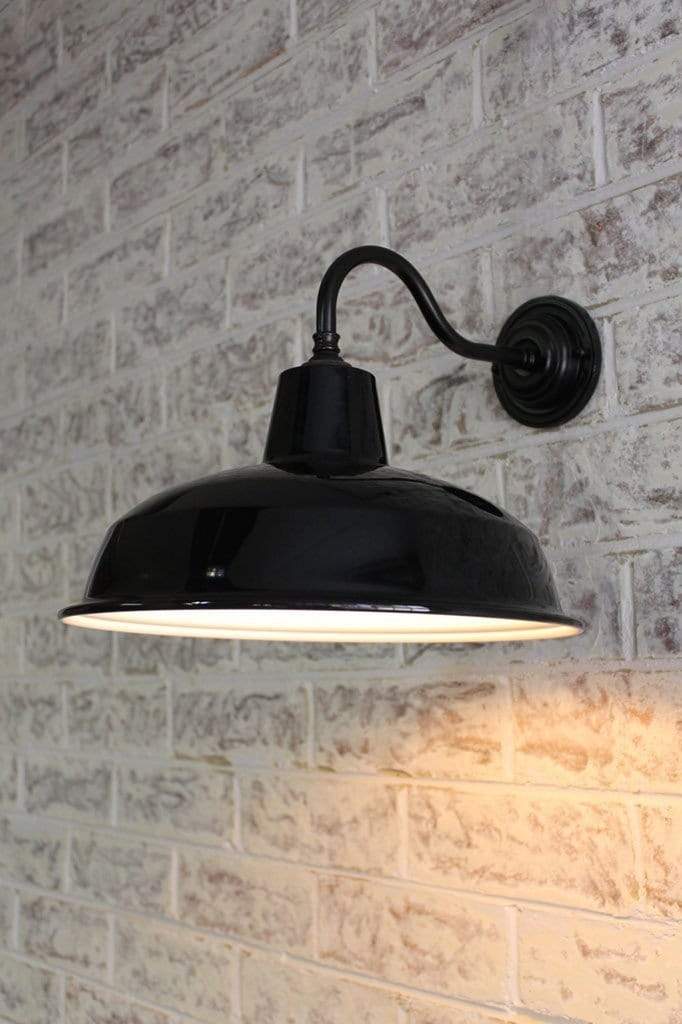 Industrial warehouse enamel shade with gooseneck wall light
