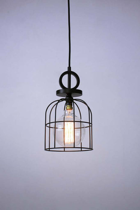 Large black cage shade with black cord and disc