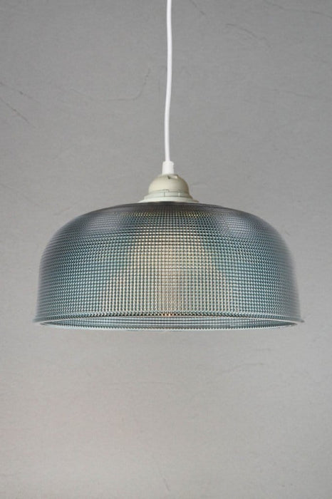 Large blue crosshatch pendant with white cord