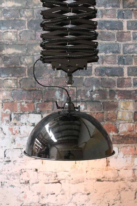 Large Industrial Scissor Light. Robust. Black pendant light online Australia. WIth edison bulb. For hanging over tables or in cafe lighting or bar fitouts