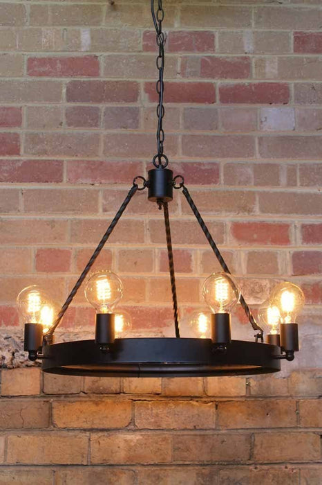 Lodge chandelier for kitchen bench or kitchen island lighting or dining room table black metal pendant light with chain cord and 8 lamp holders