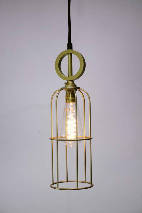 Long gold cage pendant with gold cord without disc