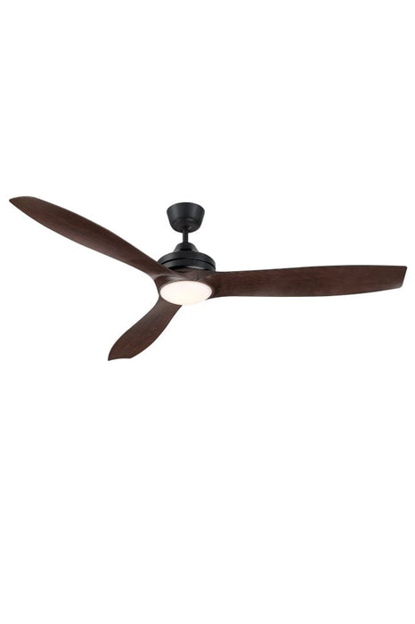 Black ceiling fan with timber-look blades and built-in LED