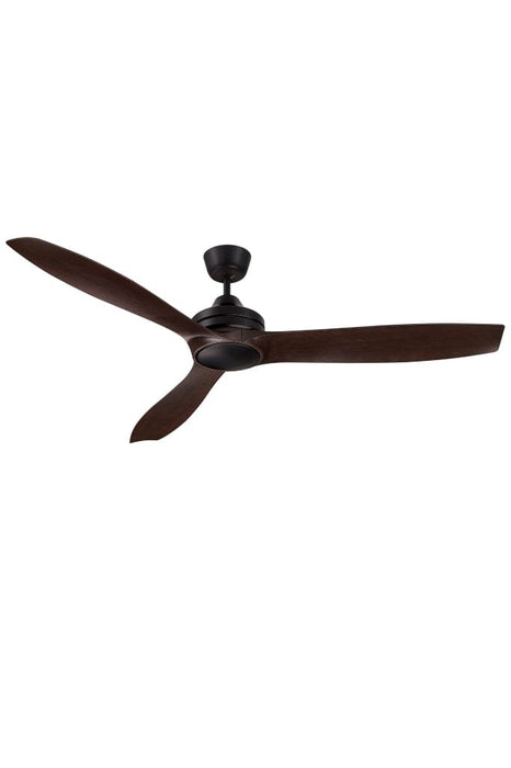 Black ceiling fan with timber-look blades