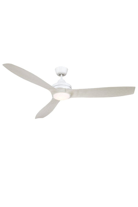 White ceiling fan with timber-look blades and built-in LED