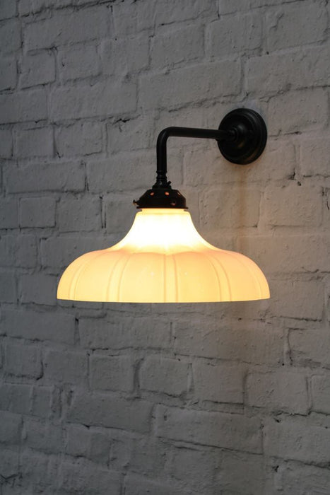 mayflower shade on a black steel 90 degree sconce arm