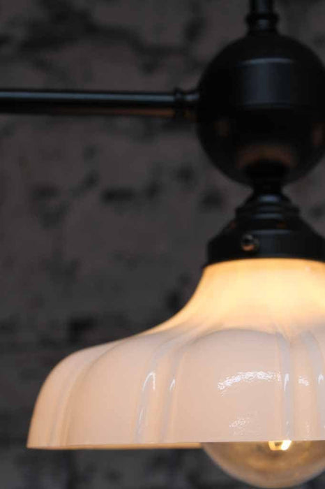 Mayflower 3 light glass pendant finishes with milky gloss opal glass. popular in modern classic cafes bars and resteraunts.