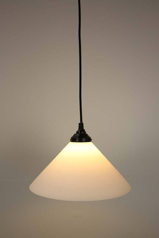 Medium opal glass Conical shades on black round cord