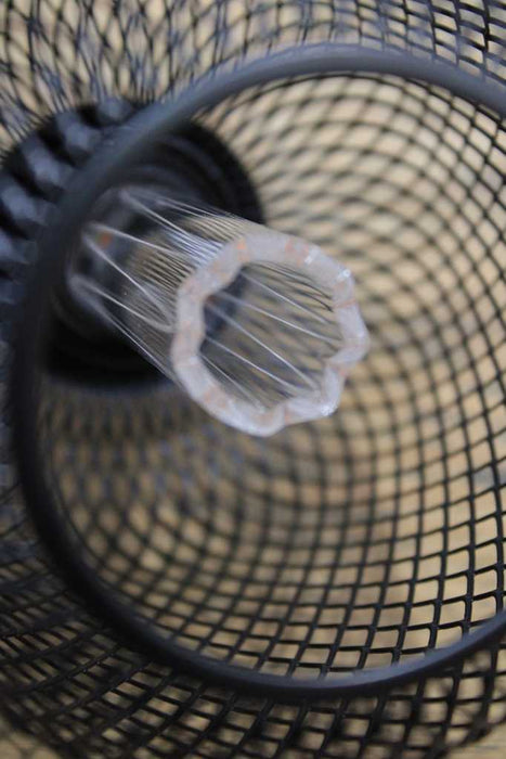Black mesh cylinder shaped bulb laser cut filament