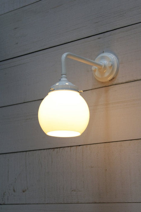 Michigan wall light with white 90 degree arm and small opal shade