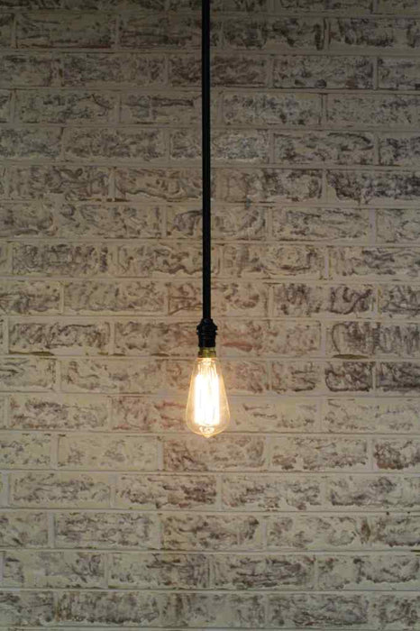 Bare pole pendant with bare bulb and one pole