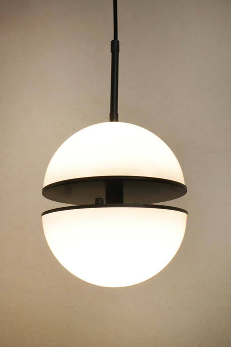 Opal pendant light with black fittings