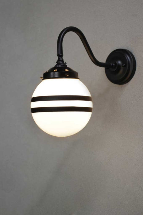 Small opal two stripe shade with black steel sconce