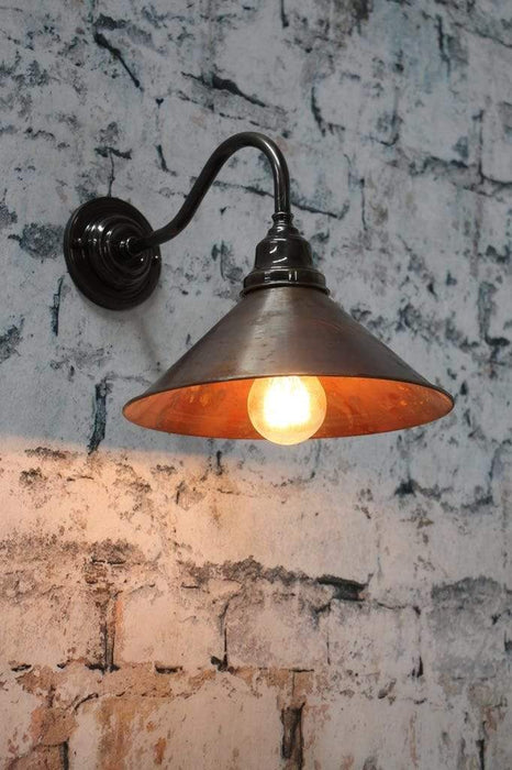 Pure copper cone wall light with bronze arm