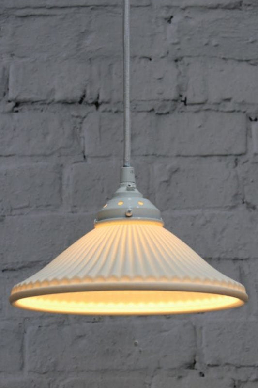 Pleat ceramic pendant light with white gallery