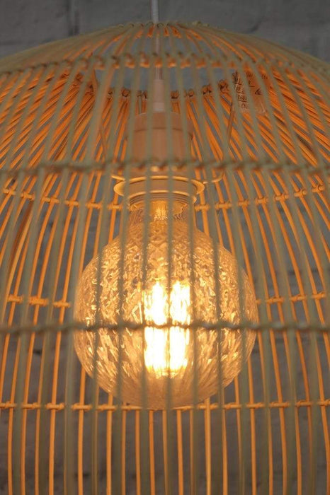 Real cane pendant light with natural finish