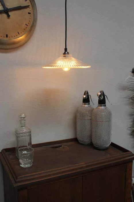 Ribbed glass light shade. vintage style room. vintage kitchen lighting