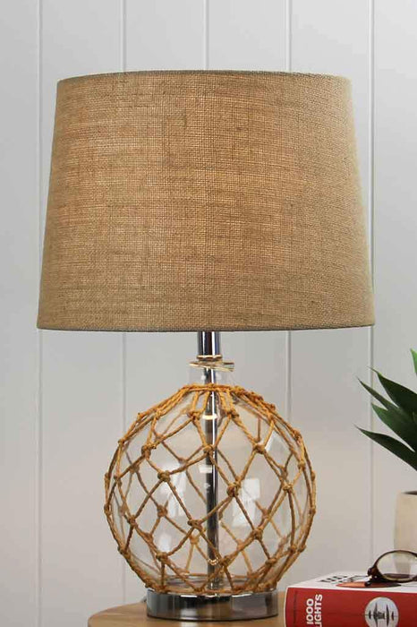Rope Covered Glass Table Lamp