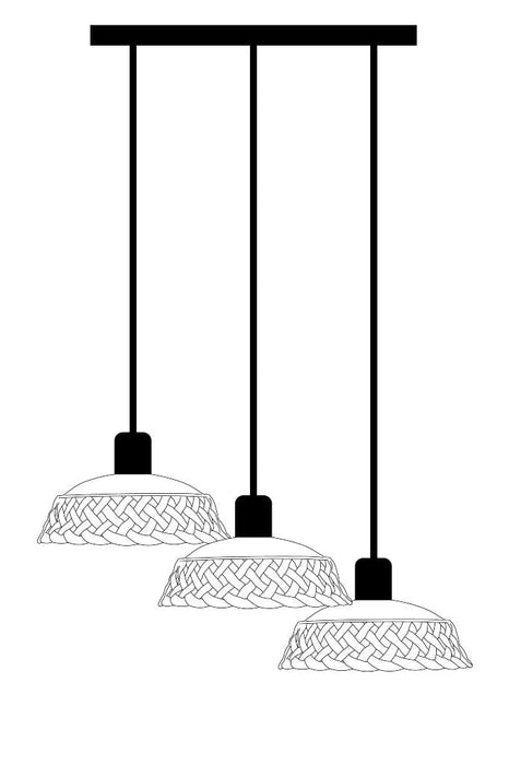 Black three light pendant with ceramic shades