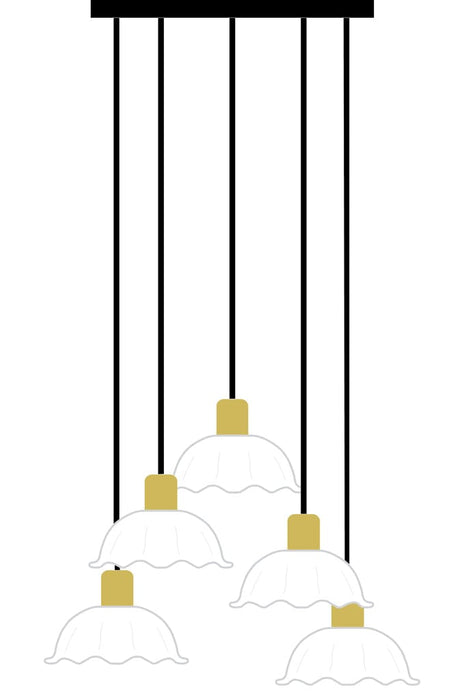 Toledo multi drop pendant in gold/brass finish with five shades