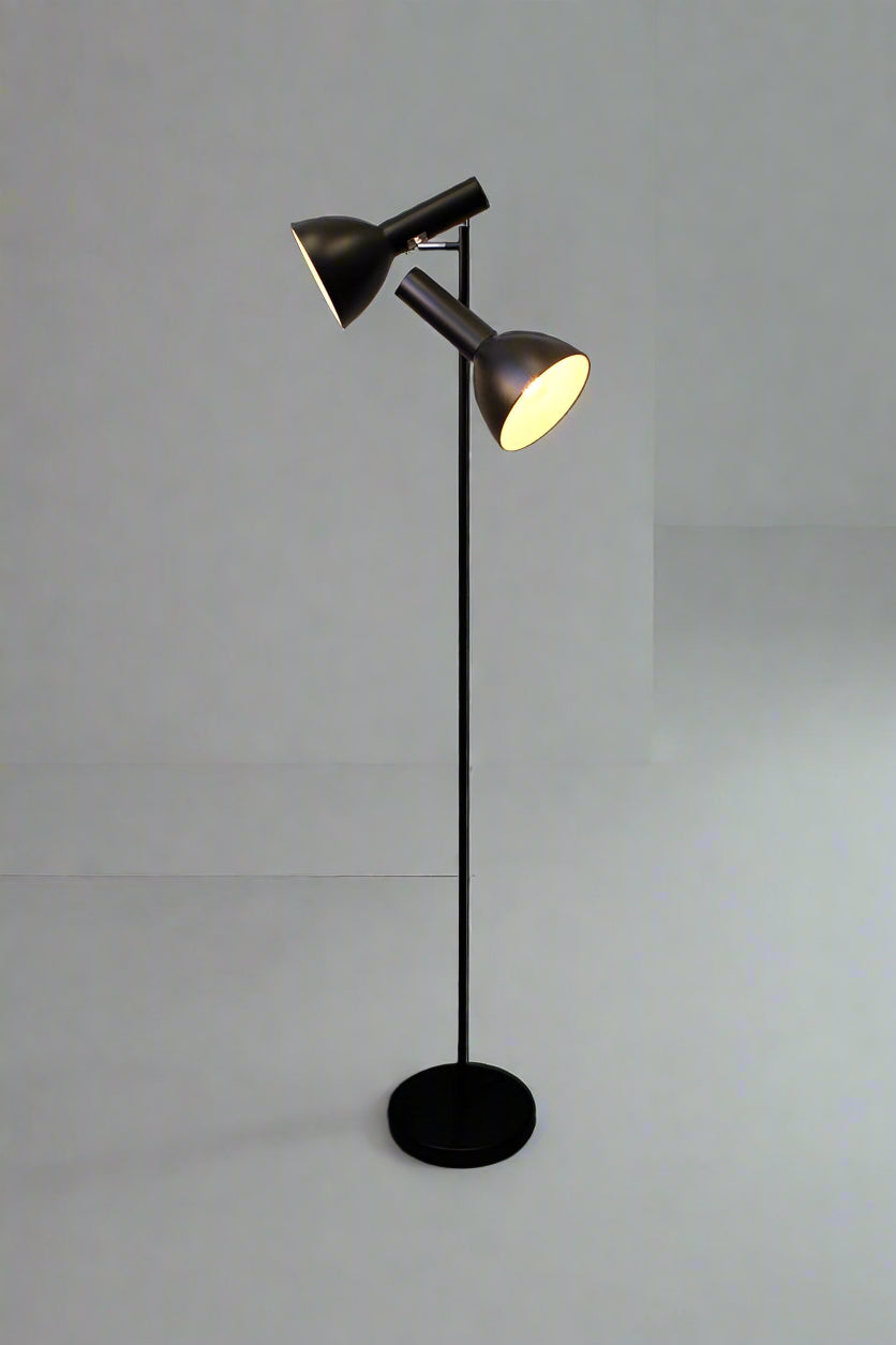Scandinavian style twin light floor lamp inspired by retro oslo twin shade floor lamp