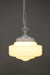schoolhouse glass shade on a white chain pendant