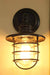 Shorehouse outdoor wall light. glass shade with cage outer