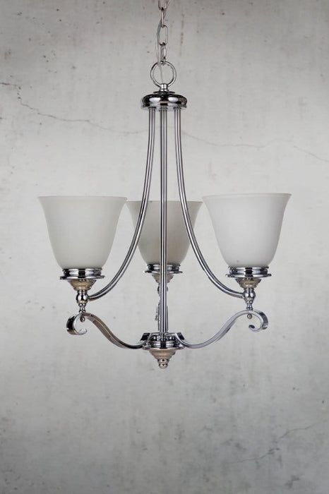 Small chrome chandelier with opal shades