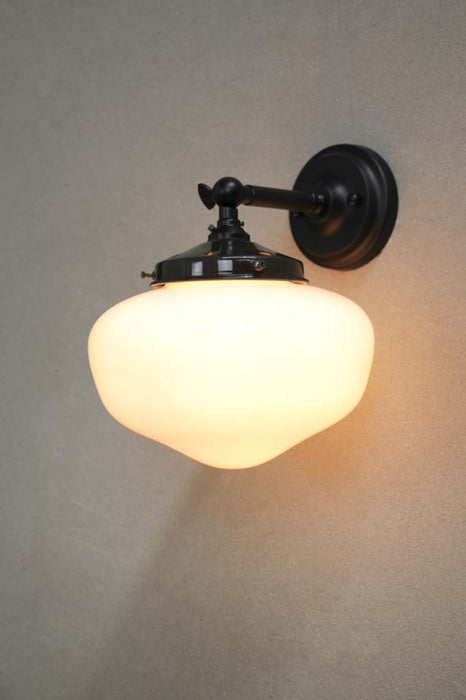 Small opal plain wall light with black sconce