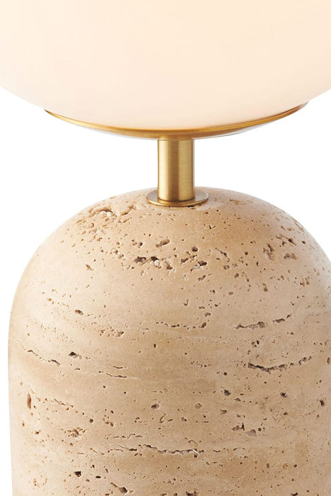 Opal glass table lamp with travertine base