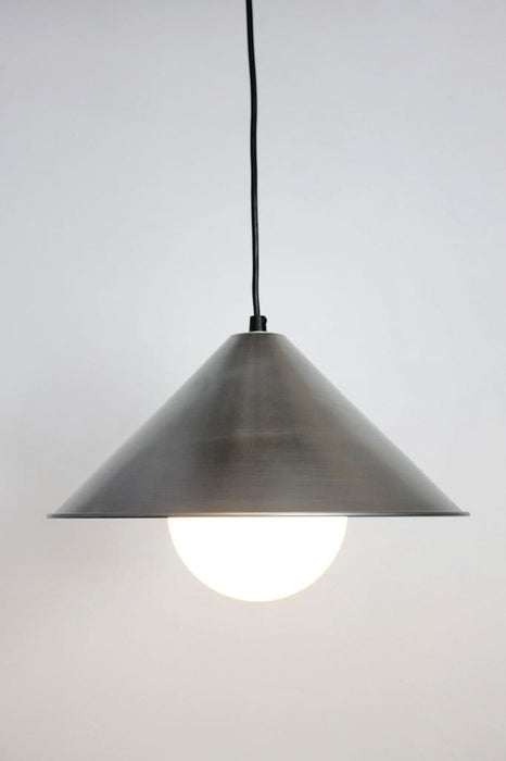 Steel cone light with opal glass ball shade