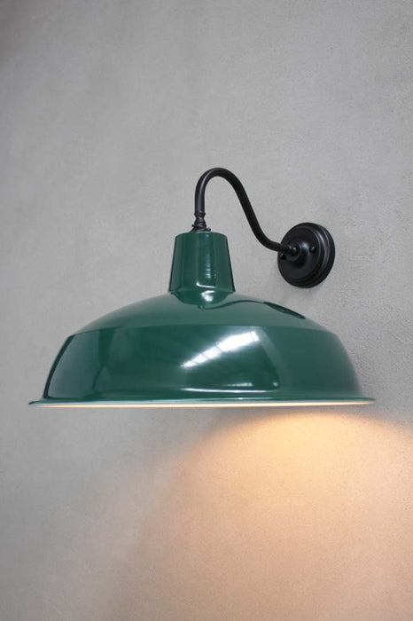 Steel gooseneck wall light with green shade