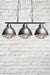 Steel three light pendant with black cage covers