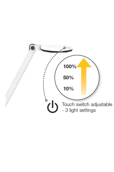 Visual showcasing table lamp touch switch for adjustable light setting.