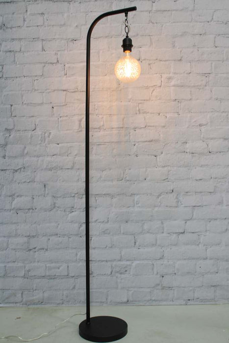 Suspended floor lamp with decorative bulb in black finish