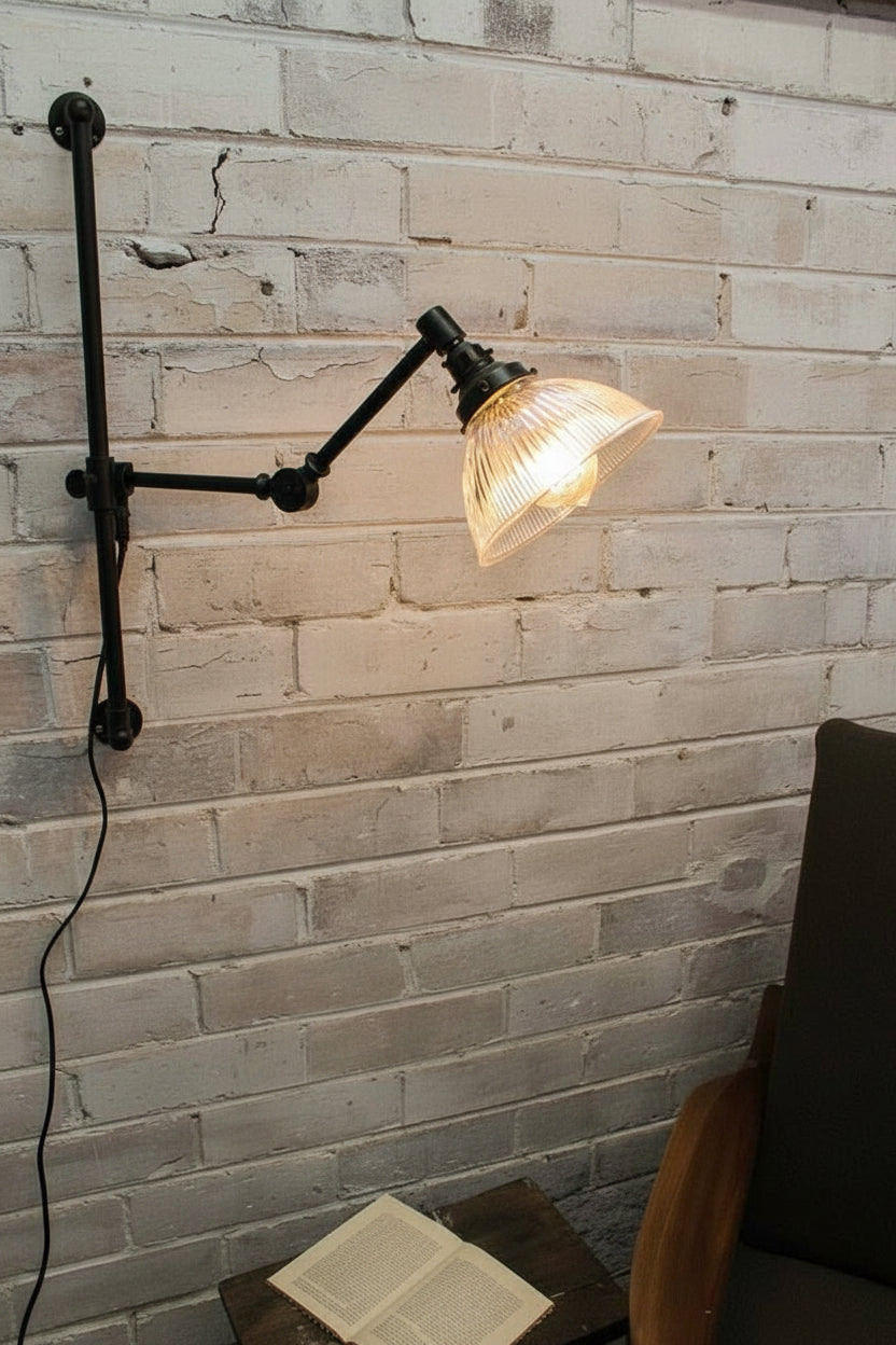 Swing arm glass wall lamp black metal