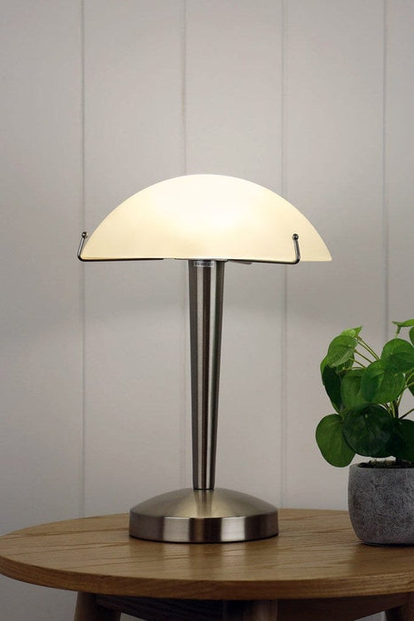 Deco Touch Base Lamp in the brushes chrome finish