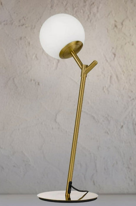Antique gold table lamp with opal shade