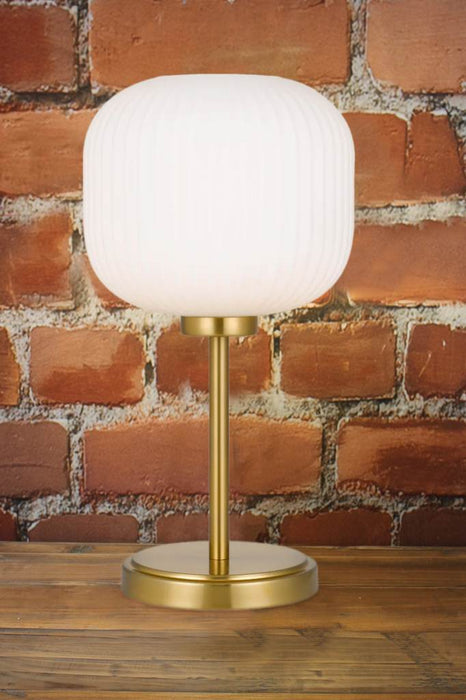 Opal glass table lamp with gold base