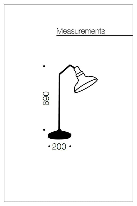table lamp measurements: 200mm base diameter, 690mm total height